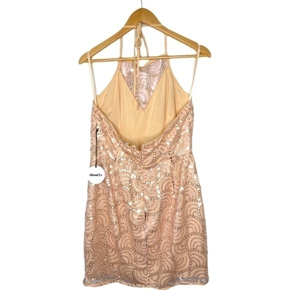 About Us Revolve Jane Sequin Mini Dress Disco Gatsby Gold Glamour Peach NWT - Picture 6 of 16